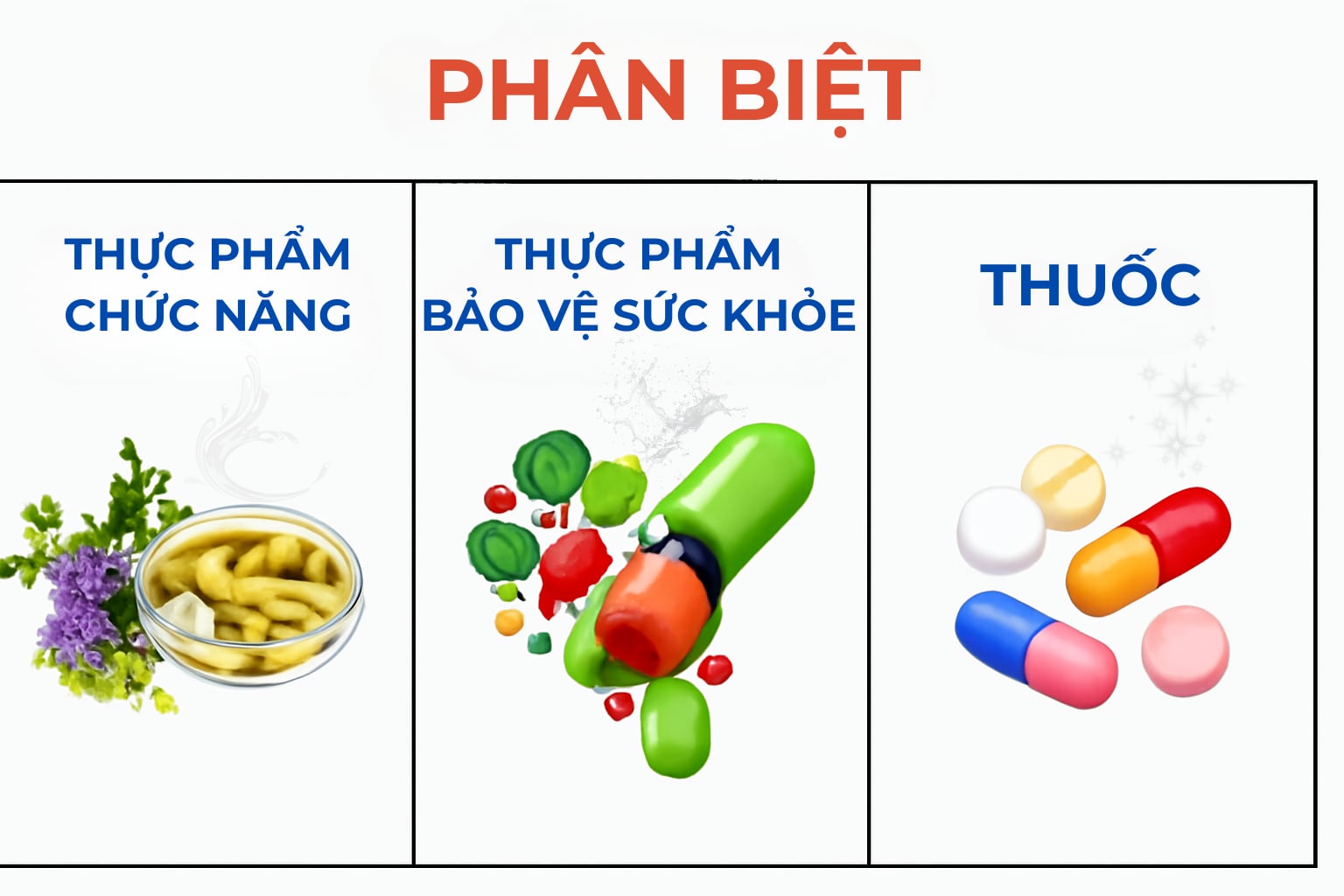 Phân biệt Thực phẩm chức năng, Thực phẩm bảo vệ sức khỏe và Thuốc Anh cua Ai